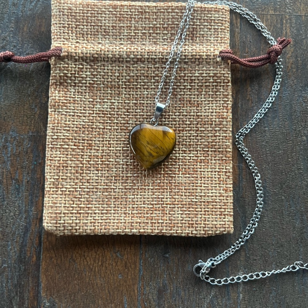 Tigers Eye Heart Necklace Tigers Eye Pendant Crystal Heart Necklace Tiger Eye